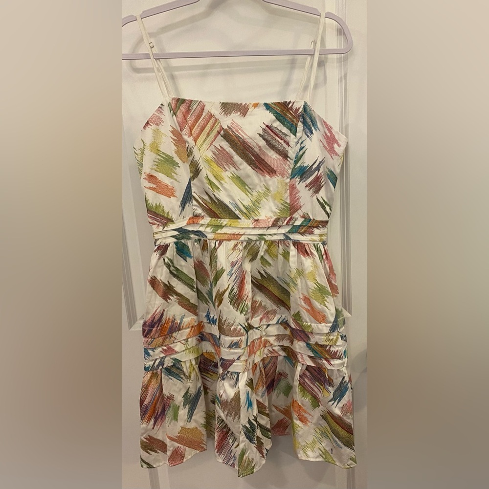 Willa Story Maura Dress Sz M White Multicolored Abstract Print NWOT Linen USA